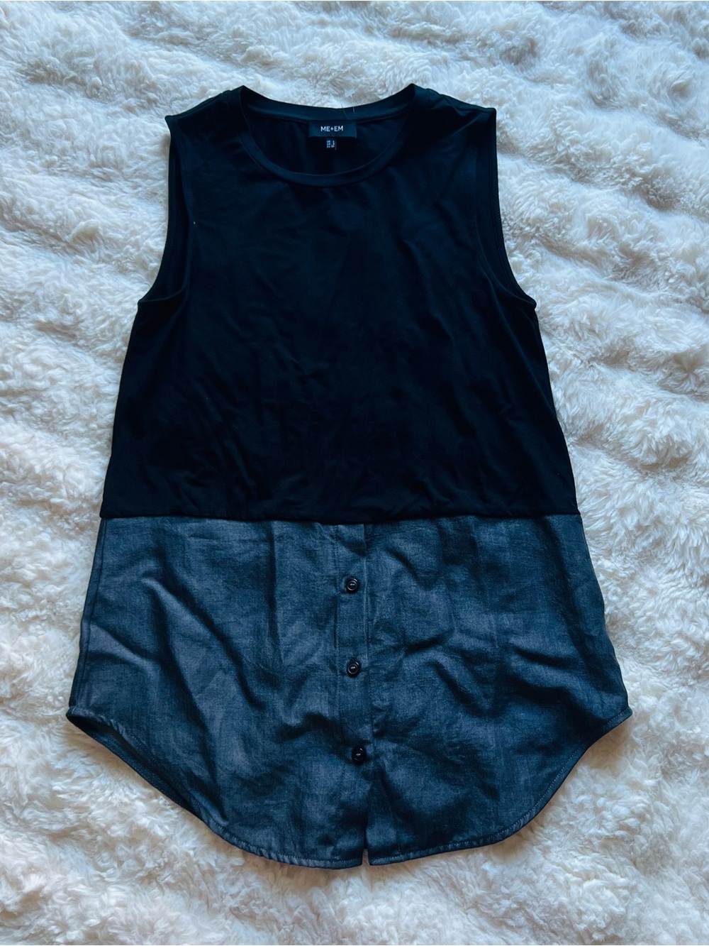 ME+EM Black Two-Tone Sleeveless Tunic Tank